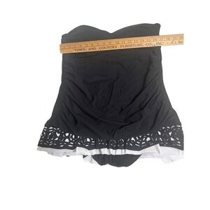 Aqua Green Womens Strapless Swim Dress Black White Ruched Laser Cut Size XL